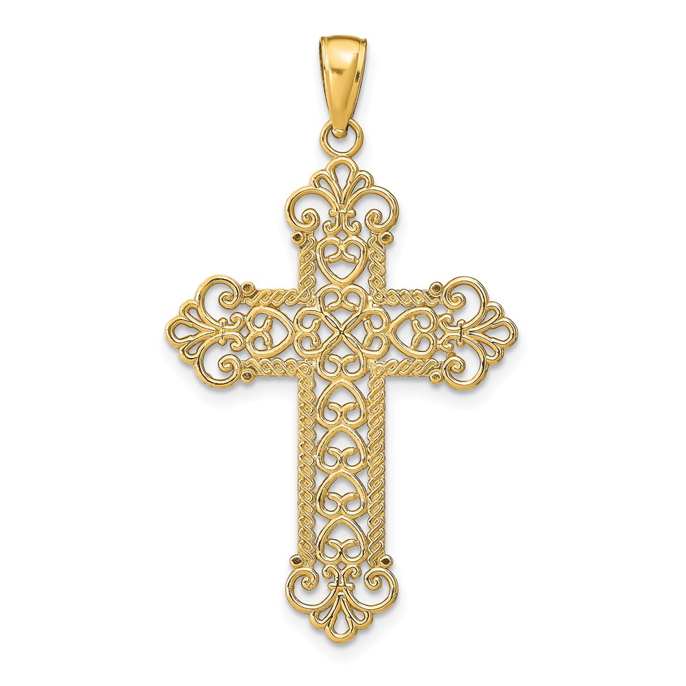 K5456.jpg 14K Polished Large Rope Frame Filigree Cross Pendant - Image 1