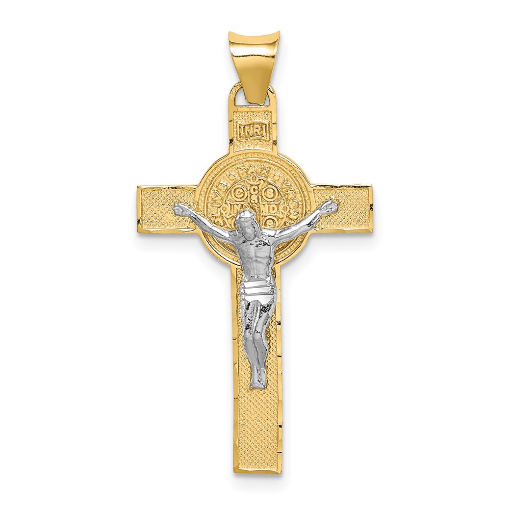 K5563.jpg 14k Two-Tone Crucifix Reverses to St. Benedict Medal Pendant - Image 1