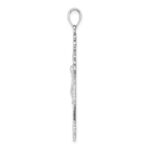 14K White Gold Polished Textured INRI Crucifix Fleur de Lis Pendant - Image 2