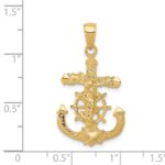 14K Polished Textured Mariners Crucifix with Rope and Wheel Pendant - Image 3