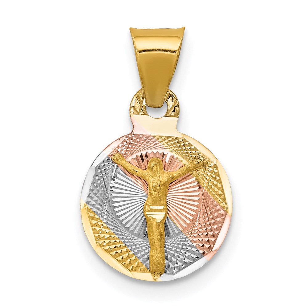 K5621.jpg 14K with Rose and White Rhodium Diamond-cut Corpus Circle Pendant - Image 1