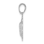 14K White Gold Polished Angel Cherub on Round Scallop Frame Pendant - Image 2