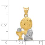14K and White Rhodium Diamond-cut Boy Communion Semi-solid Pendant - Image 4