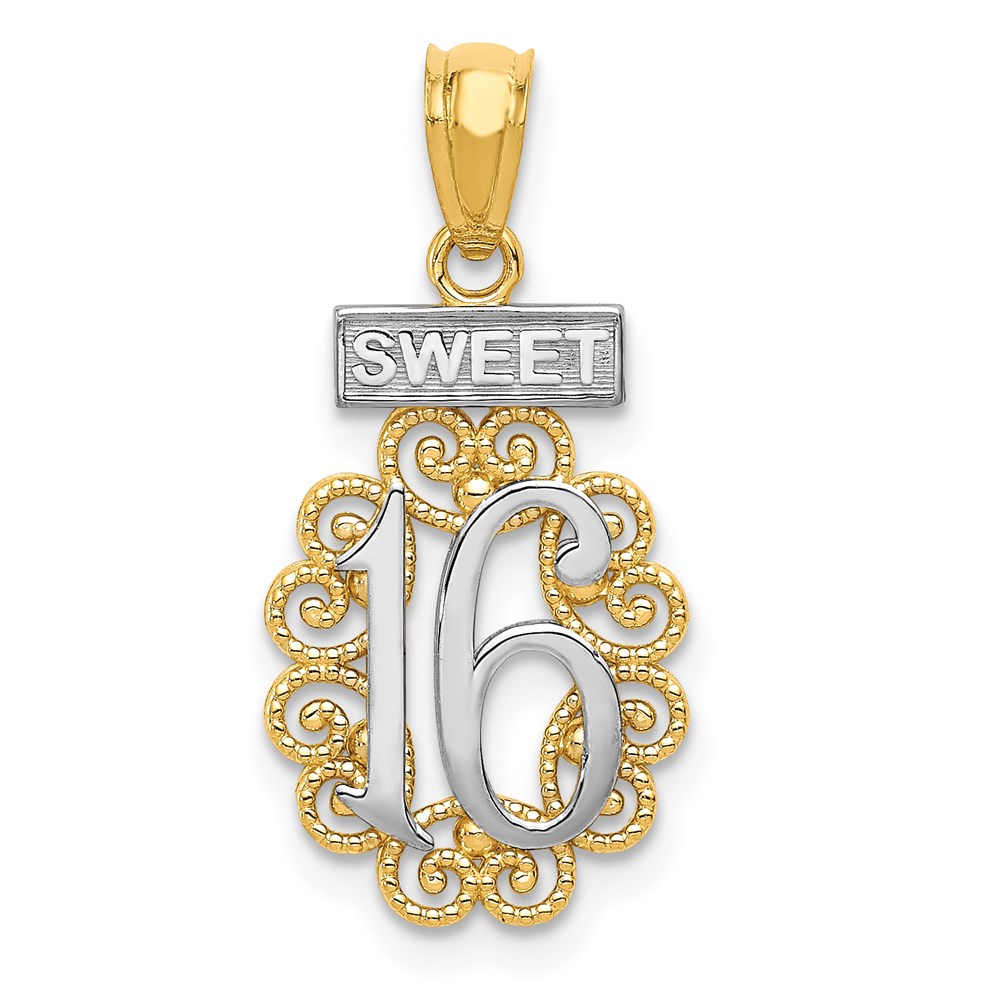 K5888.jpg 14k with White Rhodium Filigree SWEET 16 Pendant - Image 1