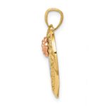 14k Two-tone with White Rhodium Diamond-cut MOM in Heart with Rose Pendant - Image 2