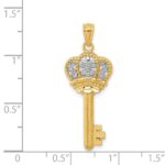 14K and White Rhodium Polished Fleur De Lis Crown Key Charm - Image 4