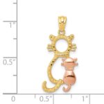 14k Two-tone Polished Diamond-cut Big and Little Sitting Cats Pendant - Image 4