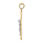 14K Two-Tone Satin Polished Diamond-cut Crucifix with Vines Pendant - Image 2