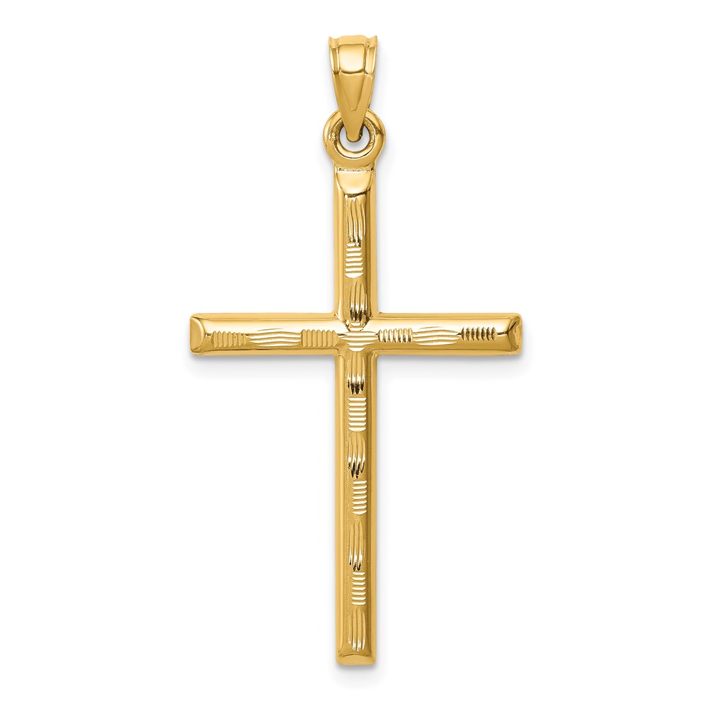 K6395.jpg 14k Hollow Diamond-cut Cross Pendant - Image 1