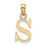 14K Polished Block Letter S Initial Pendant
