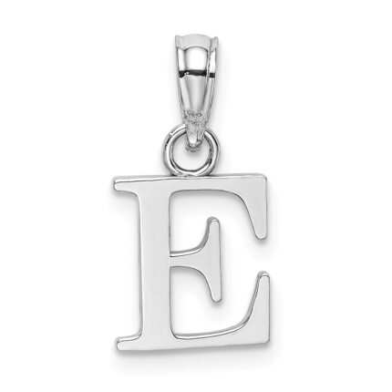 14K White Gold Polished Block Letter E Initial Pendant