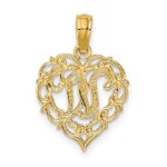 14KY Heart Script Letter W Initial Charm
