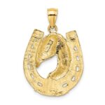14K Polished and Engraved Horse Head In Shoe Charm - Image 4
