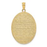 14K with White Rhodium Enameled Rose Cross with Serenity Prayer on Back Oval Disc Charm - Image 4