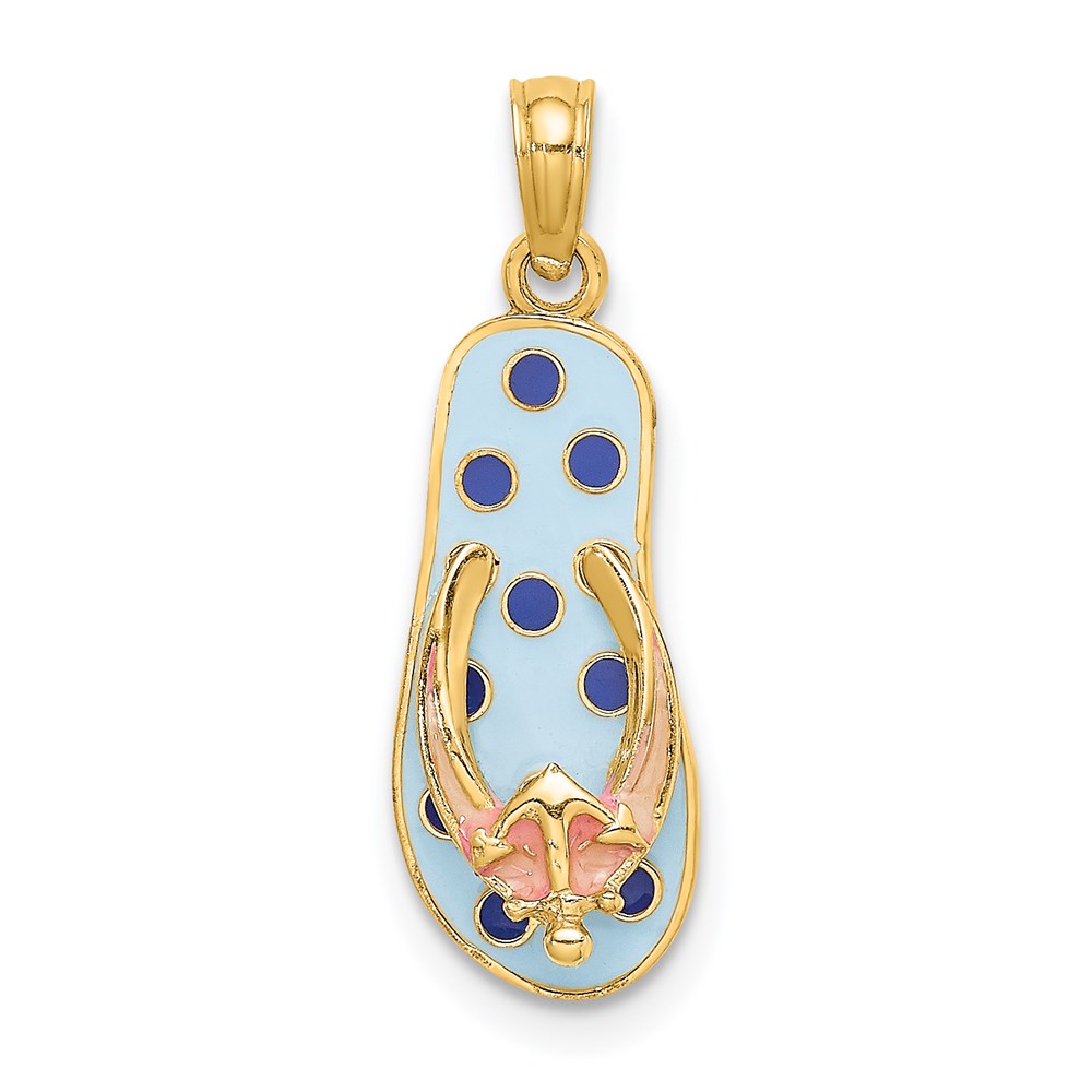 K6704.jpg 14K 3-D Enamel Anchor On Blue Polka-Dot Flip-Flop Charm - Image 1