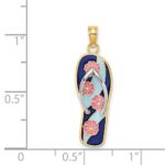14K and White Rhodium 3-D Enameled Pink Flowers On Blue Stripes Flip-Flop Charm - Image 3