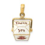 14K 3-D White and Red Enameled Chinese Take-Out Box with Moveable Handle Charm - Image 3