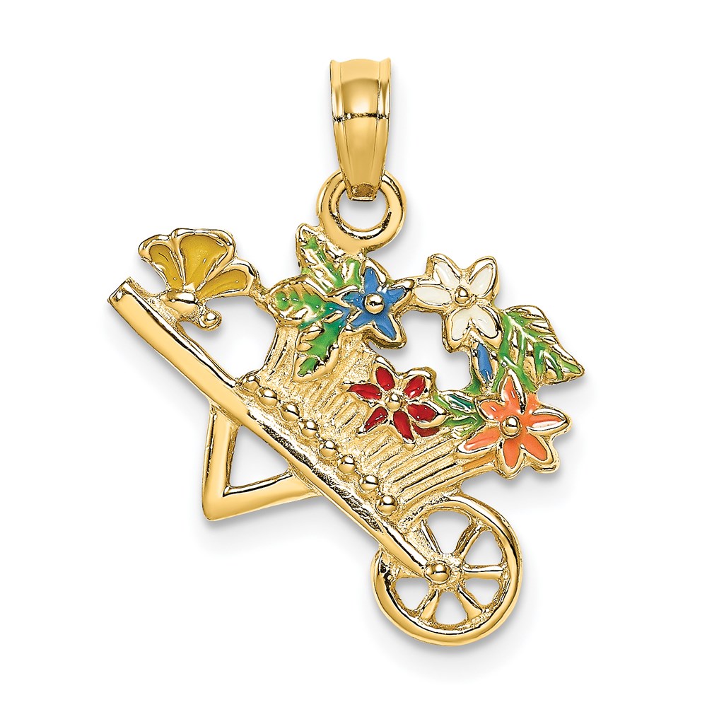 K6808.jpg 14K 3-D Multi-color Enamel Flower Cart Charm - Image 1