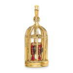 14K 3-D Bird Cage with 2 Enameled Birds and Opening Doors Charm