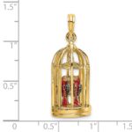 14K 3-D Bird Cage with 2 Enameled Birds and Opening Doors Charm - Image 3