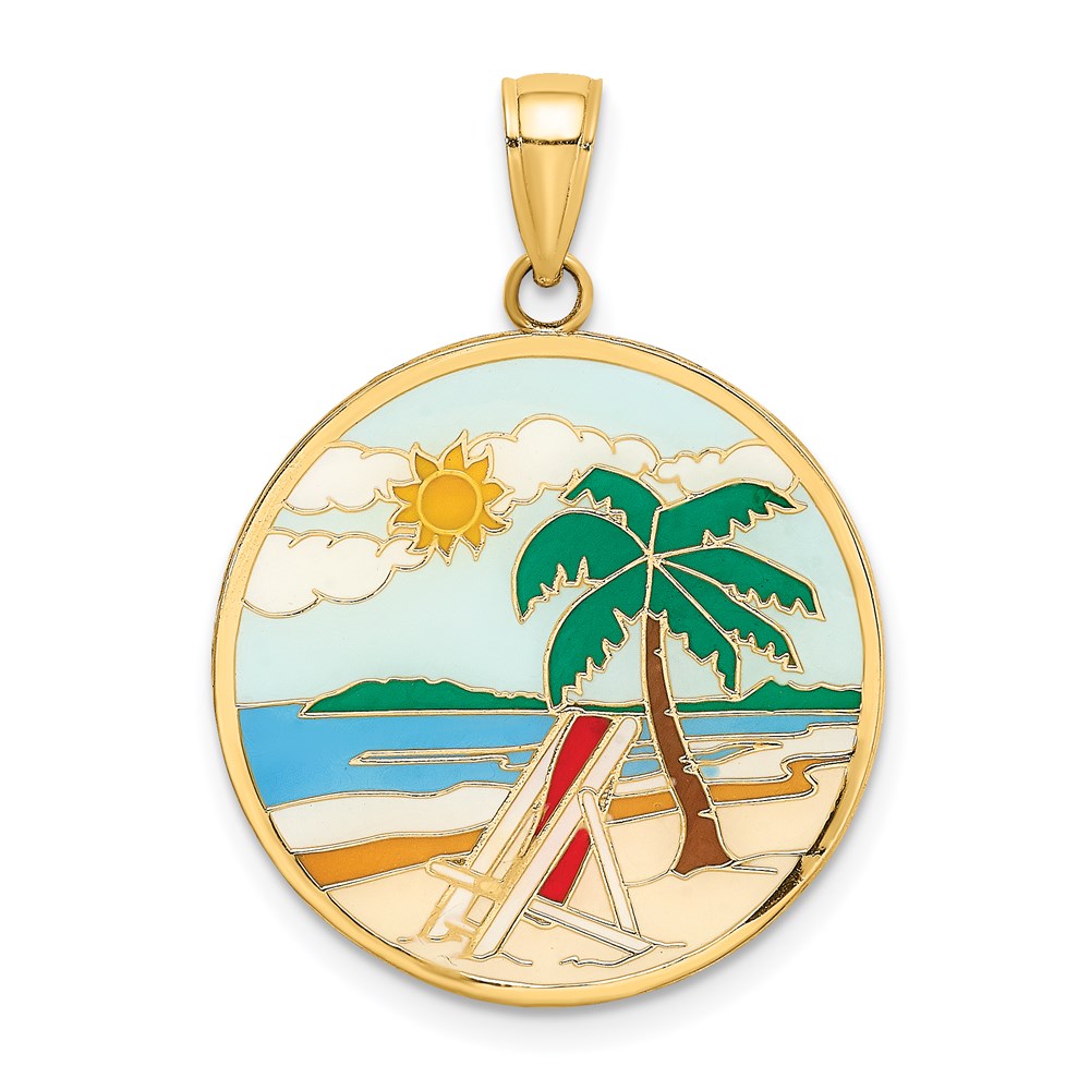 K6911.jpg 14K Enamel Beach Scene On Round Disc Charm - Image 1