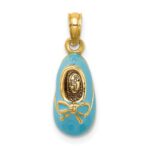 14k Blue Enameled 3-D Baby Shoe with Bow Pendant