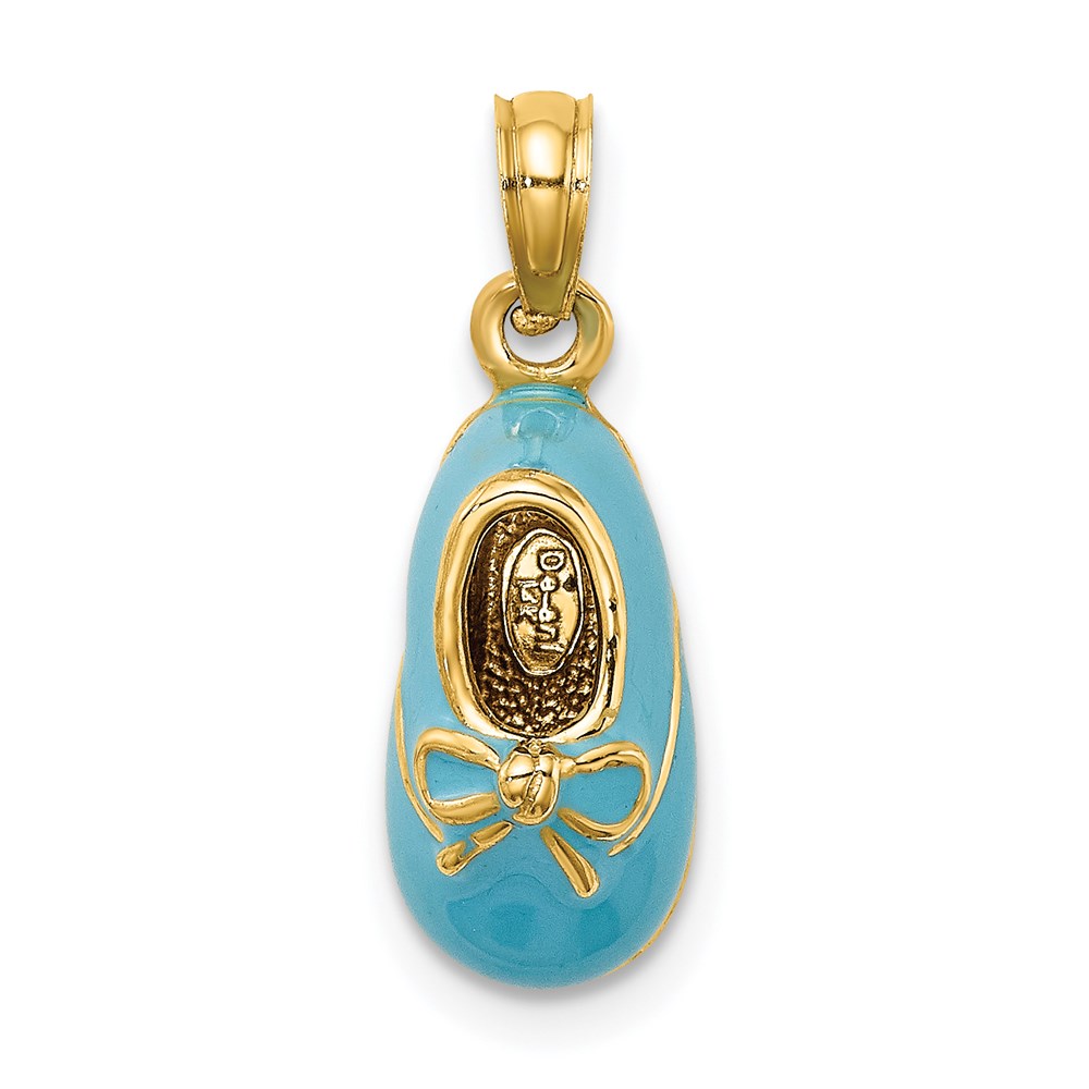 K7030.jpg 14k Blue Enameled 3-D Baby Shoe with Bow Pendant - Image 1