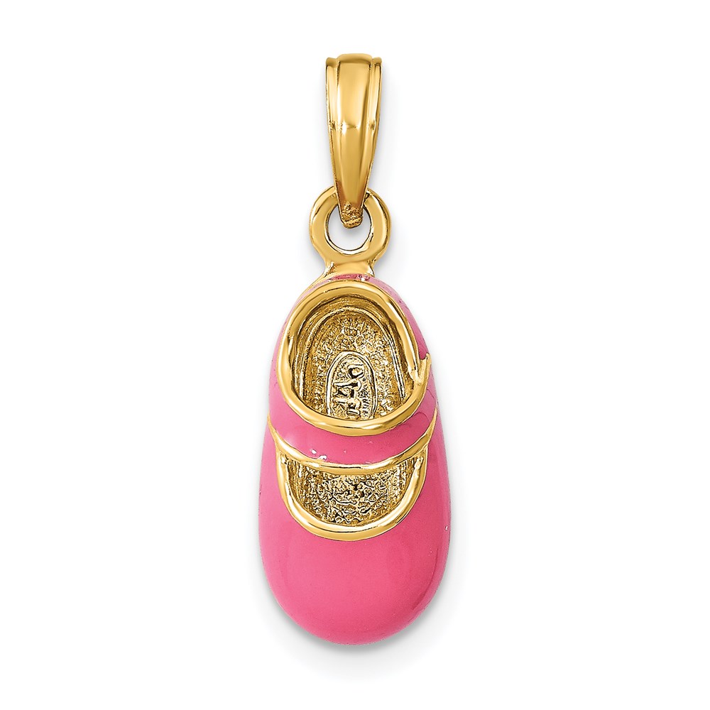K7031.jpg 14K Pink Enameled 3-D Baby Shoe Charm - Image 1