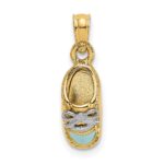 14K and White Rhodium 3-D Light Blue Enamel Baby Shoe Charm