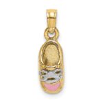 14K and White Rhodium 3-D Pink Enamel Baby Shoe Charm