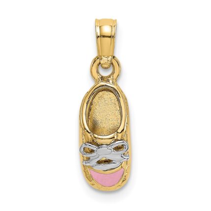 14K and White Rhodium 3-D Pink Enamel Baby Shoe Charm
