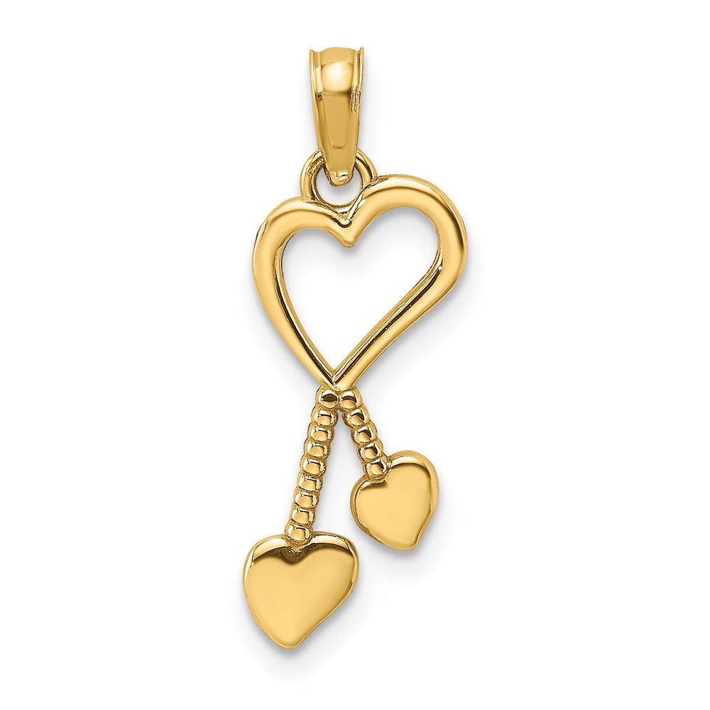K7114.jpg 14K Polished Heart with Double Heart Tassel Pendant - Image 1