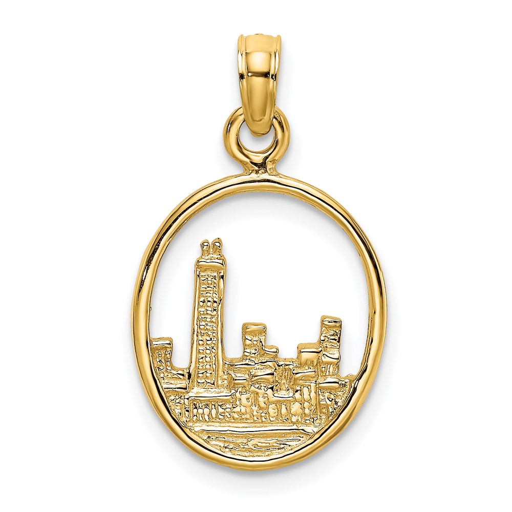 K7143.jpg 14K Chicago Skyline In Circle Frame Charm - Image 1