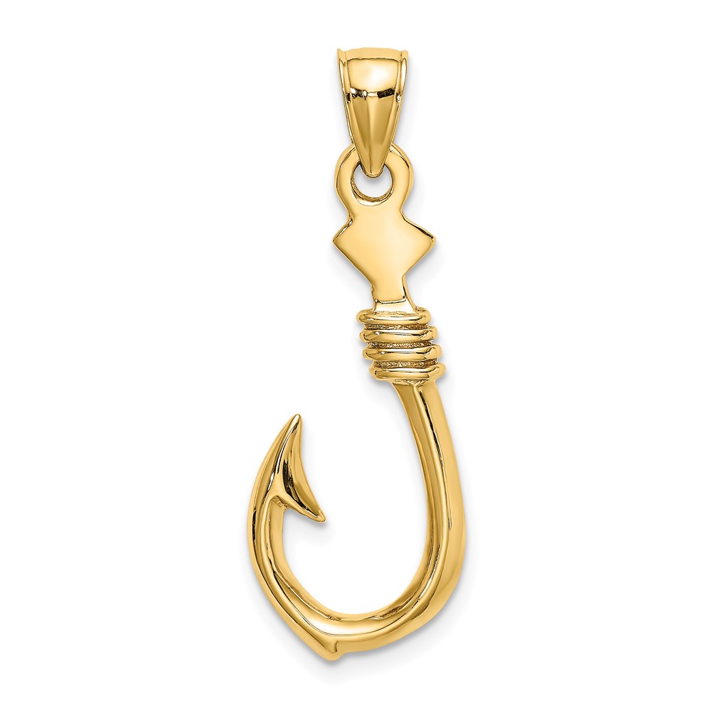 K7885.jpg 14K 3-D Large Fish Hook with Rope Charm - Image 1