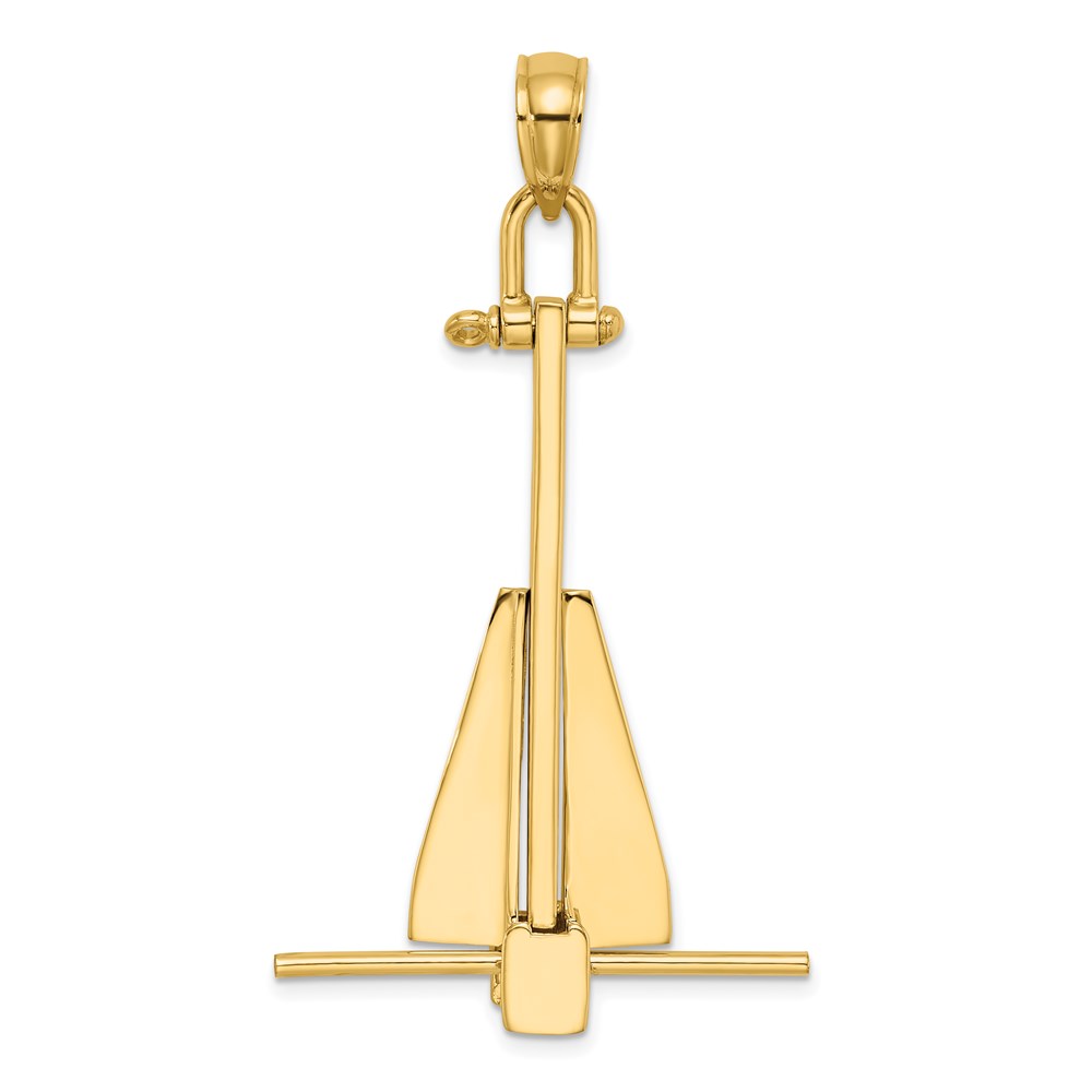 K7904.jpg 14K Large 3-D Fluke-Style Anchor with Moveable Fins Pendant - Image 1