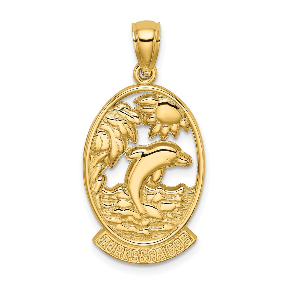 K8157.jpg 14K TURKS AND CAICOS with Dolphin Sunset Scene Charm - Image 1