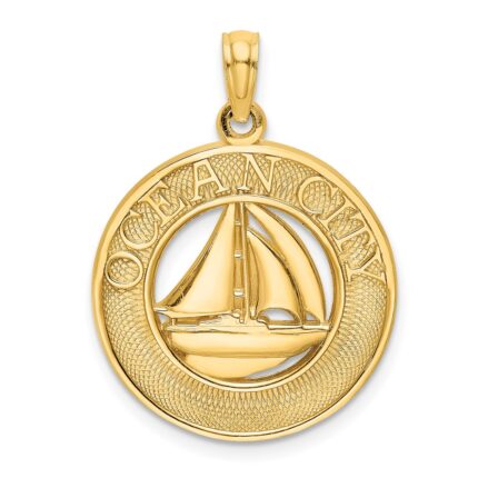 14K OCEAN CITY with Sailboat Charm