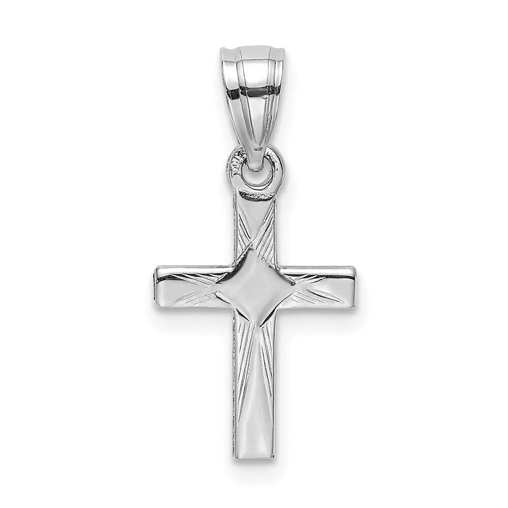 K8373W.jpg 14K White Gold Diamond Shape Center Mini Cross Charm - Image 1