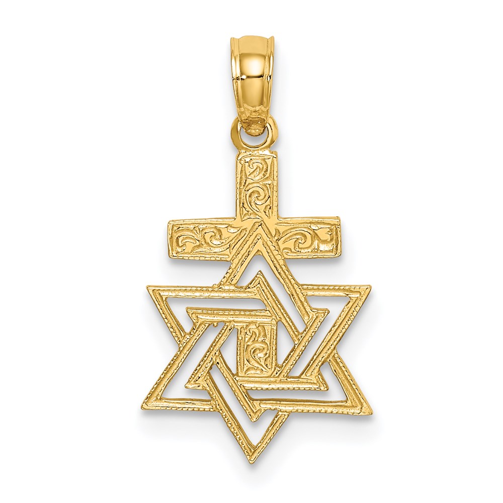 K8412.jpg 14K Polished and Textured Star Of David and Cross Charm - Image 1