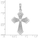 14K White Gold Cut-Out Stripes Cross with Heart Charm - Image 3