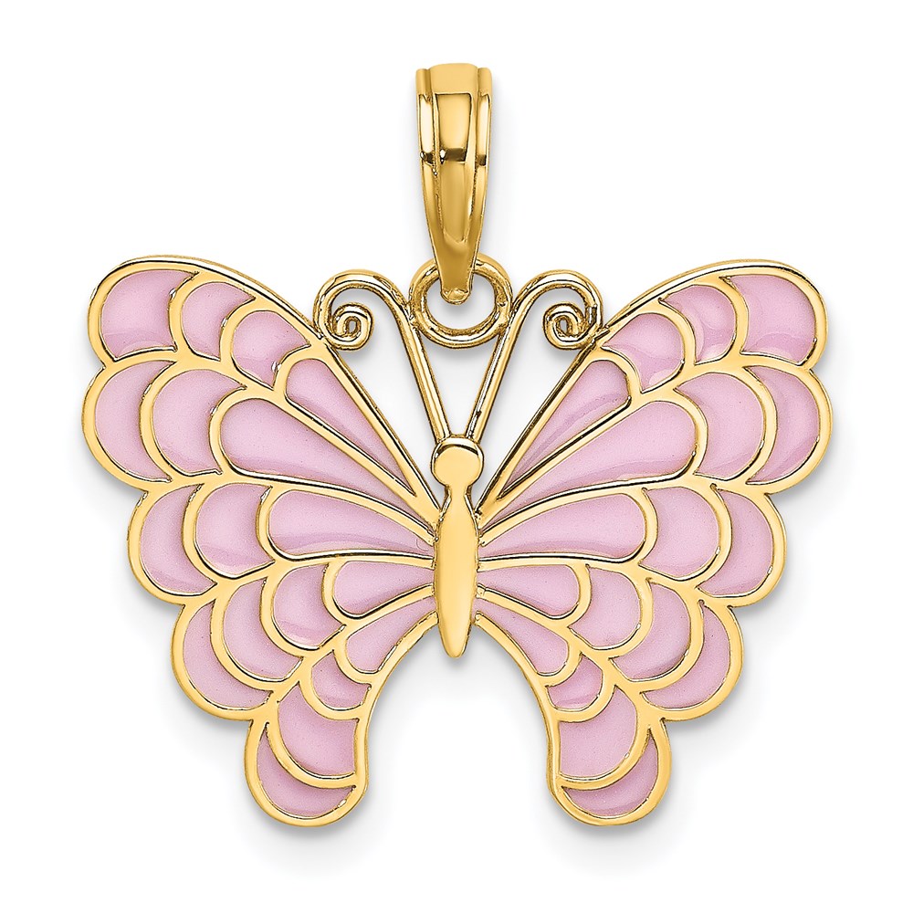 K8618.jpg 14K Lavender Enameled Butterfly Pendant - Image 1