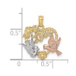 14k Yellow and Rose Gold with White Rhodium LOVE with Doves Heart Charm - Image 3