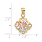 14k Two-tone with White Rhodium Double Dolphins In Frame Charm - Image 3