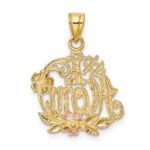 14k Two-tone with White Rhodium #1 MOM with Flower Charm - Image 4