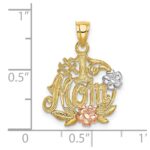 14k Two-tone with White Rhodium #1 MOM with Flower Charm - Image 3
