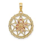 14K Two-tone with White Rhodium Cut-out Angel on Round Scalloped Frame Charm - Image 4