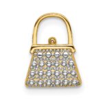 14K and White Rhodium Textured and Polished Purse Chain Slide