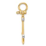 14K and White Rhodium 3-D Anchor with Shackle Bail Charm - Image 2