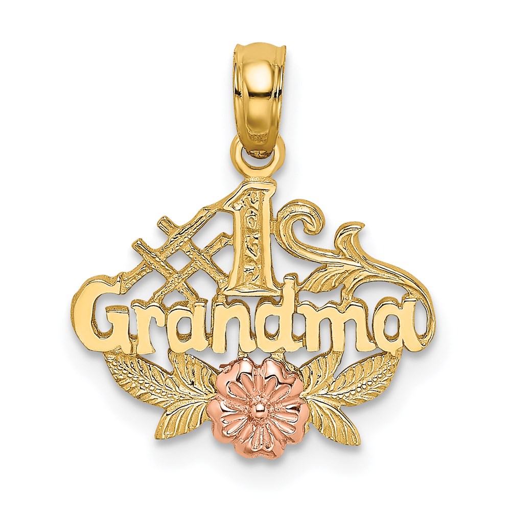 K9044.jpg 14k Two-Tone #1 GRANDMA with Flower Charm - Image 1