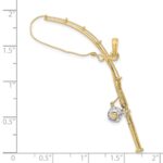 14K and White Rhodium 3-D Moveable Fishing Pole with Reel Charm - Image 3